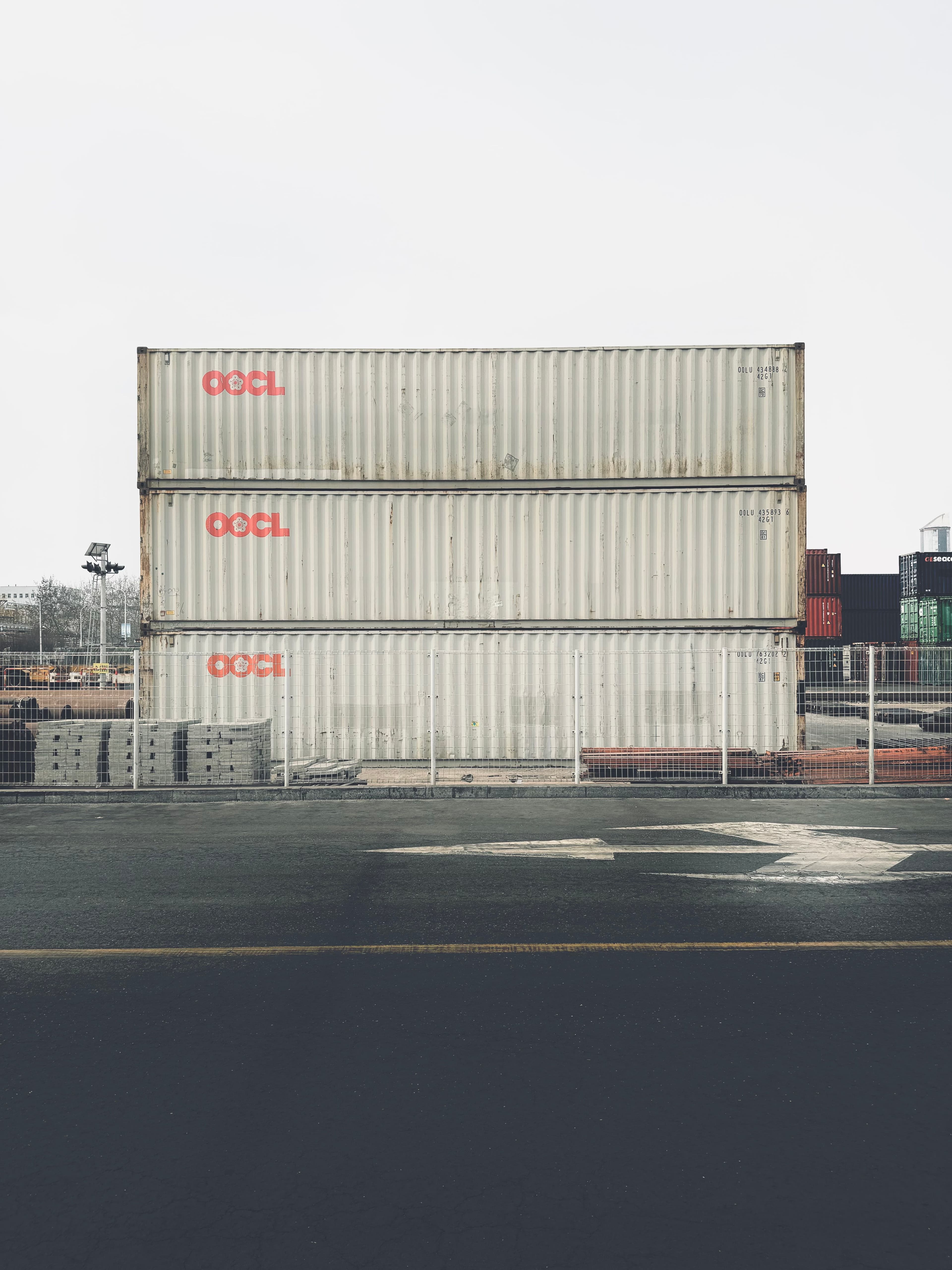 Shipping containers stacked at a container terminal